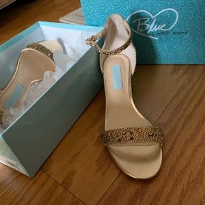 Betsey Johnson Gold Crystal Block Heel Sandal